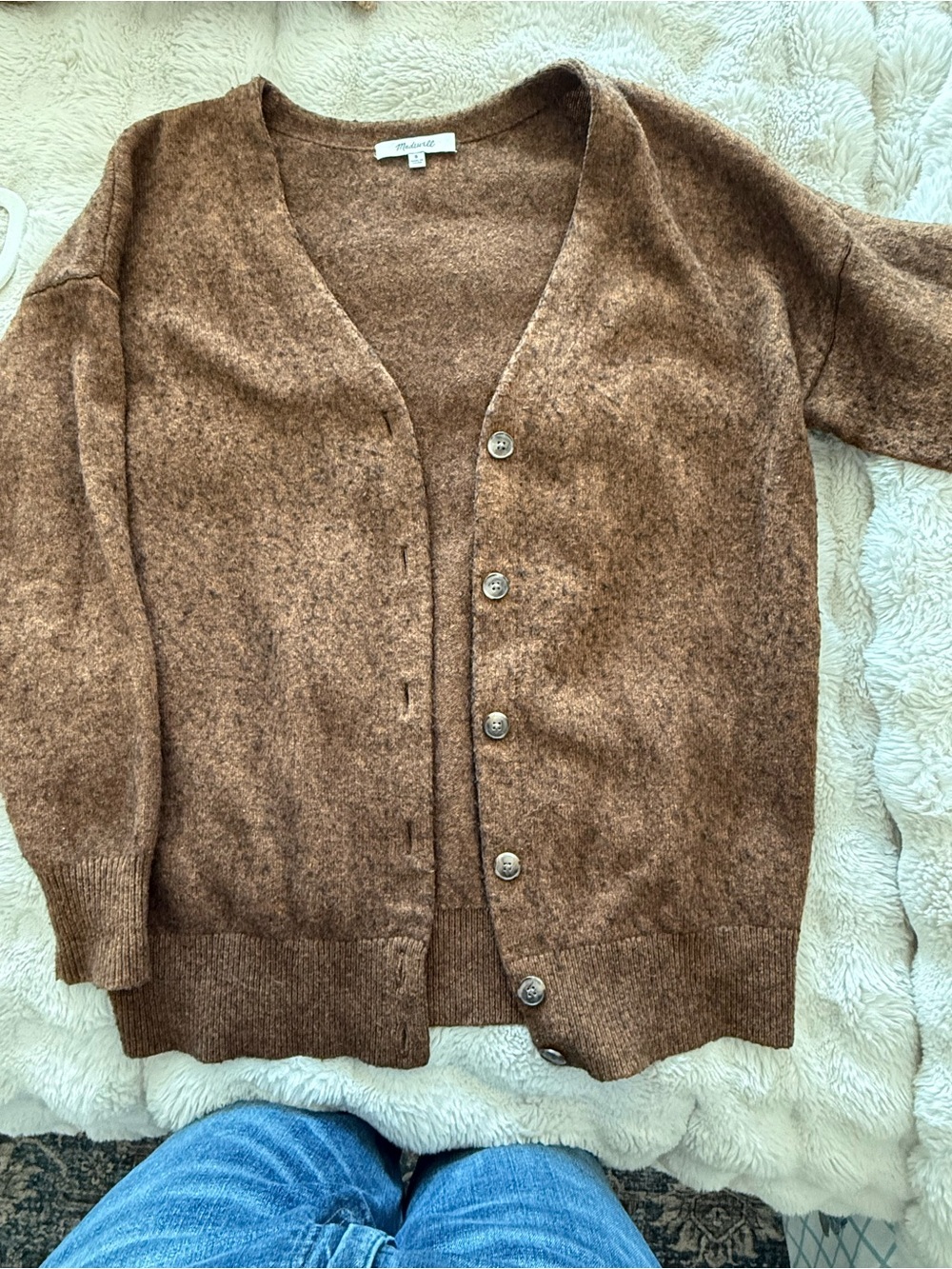 Madewell Men's Brown Button-Front V-Neck Cardigan